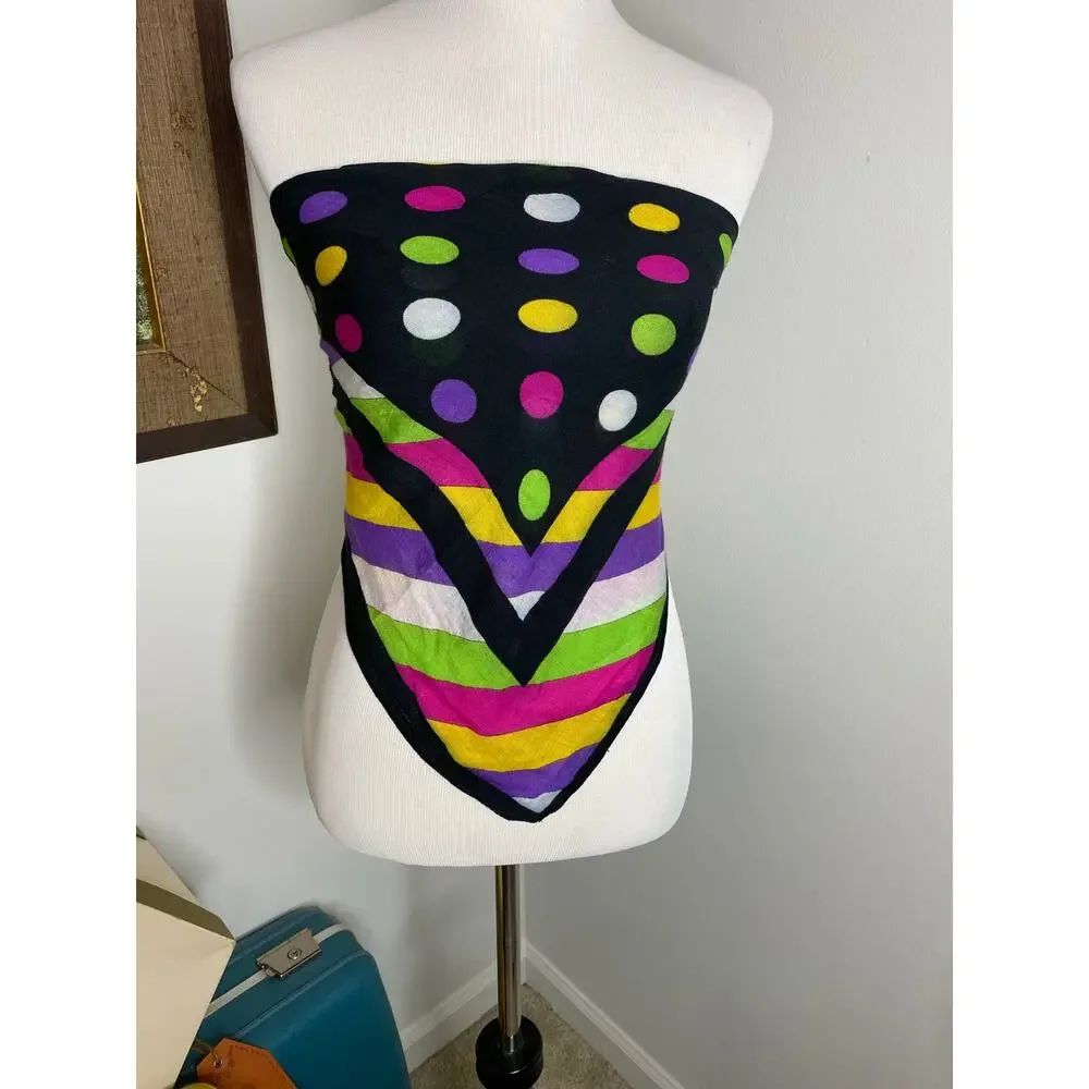 Bold Colorful Polka Dot Geometric Square Scarf Black Pink Purple Green Yellow